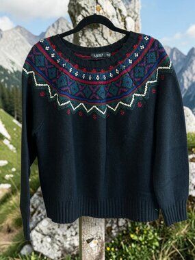 Lauren Ralph Lauren Black Label Fair Isle Wool Sweater Size XL